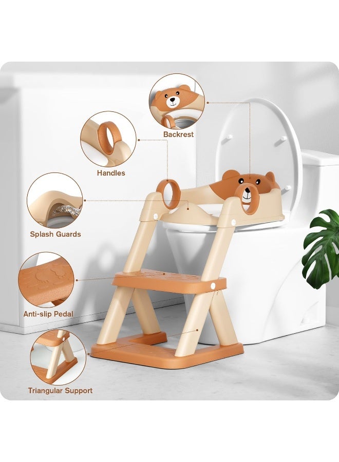 Rabb 1st Potty Training Seat, Upgrade Toddler Toilet Seat for Kids Boys Girls, 2 in 1 Potty Training Toilet for Kids, Splash Guard Anti-Slip Pad Step Stool（Brown） - Image 2